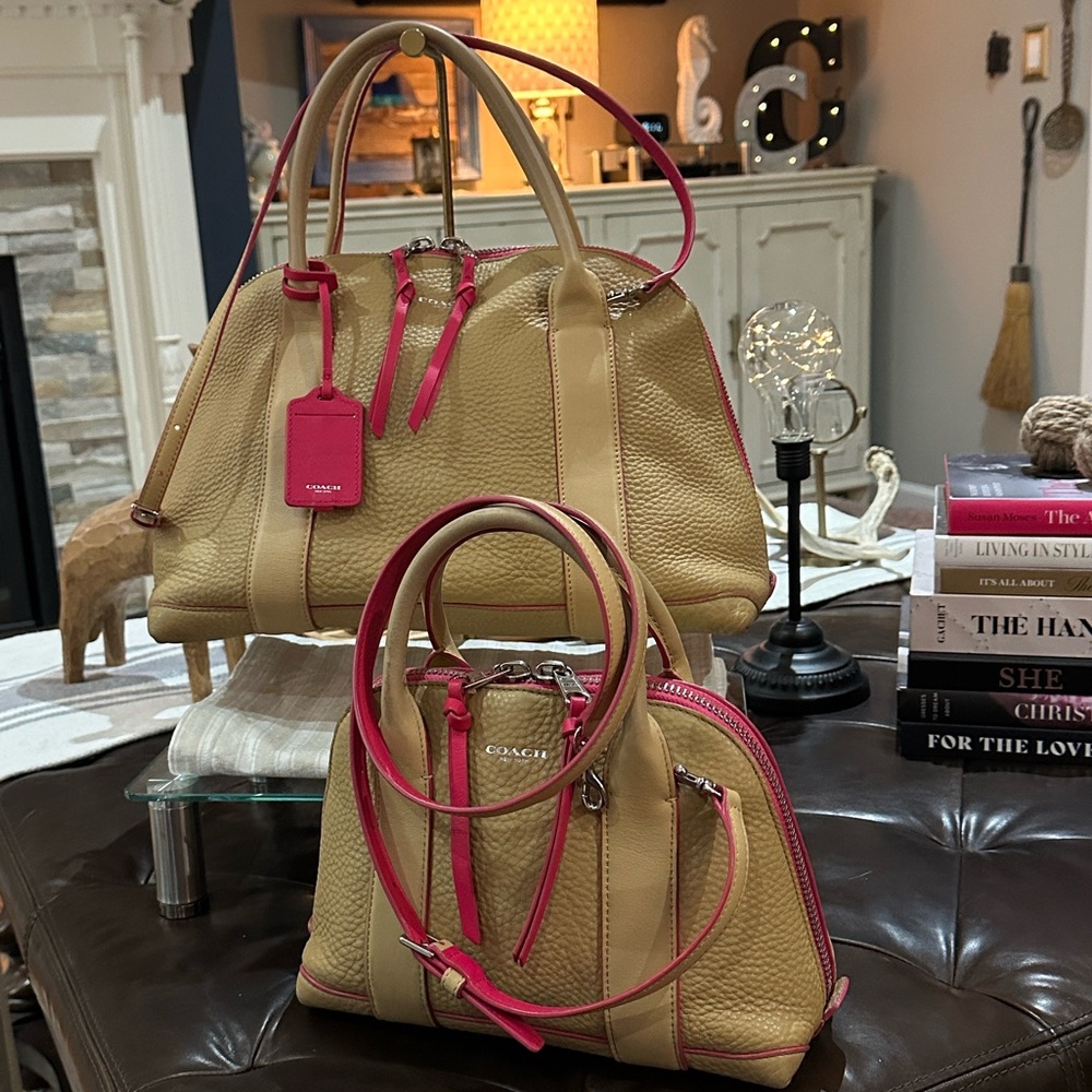 Coach Tan Leather Satchel with Pink Trim (Set of 2) - Picture 2 of 13